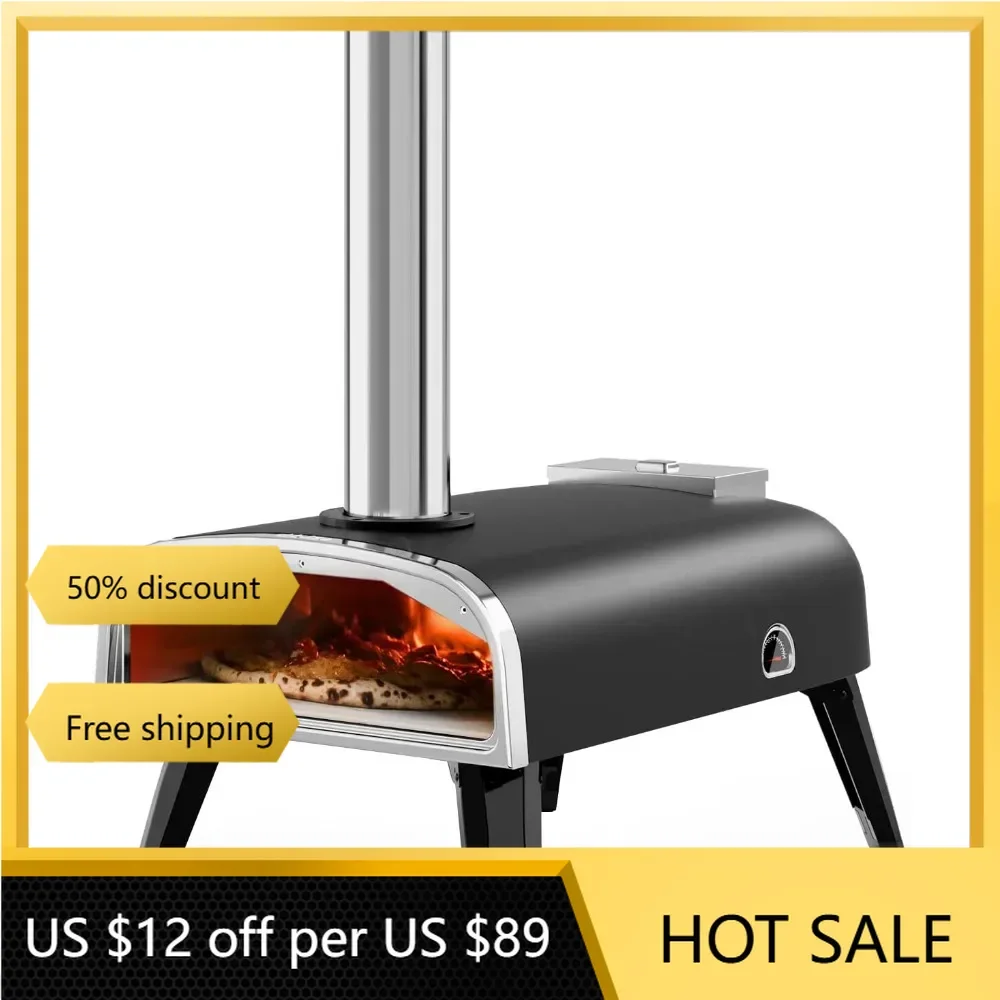 

Outdoor 12" Wood Fired Pizza Ovens Pellet Pizza Stove for outside, Portable Stainless Steel Pizza Oven for Backyard