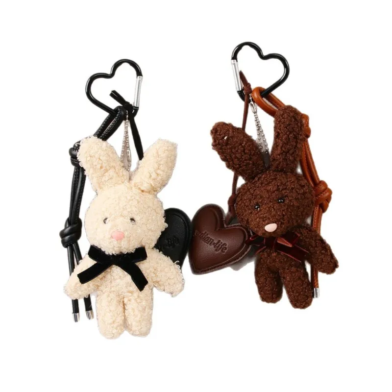 귀여운 플러시 토끼 키체인 펜던트 부드러운 베이지 브라운 토끼 인형 만화 인형 키체인 선물 가방 장식 자동차 키체인 커플용