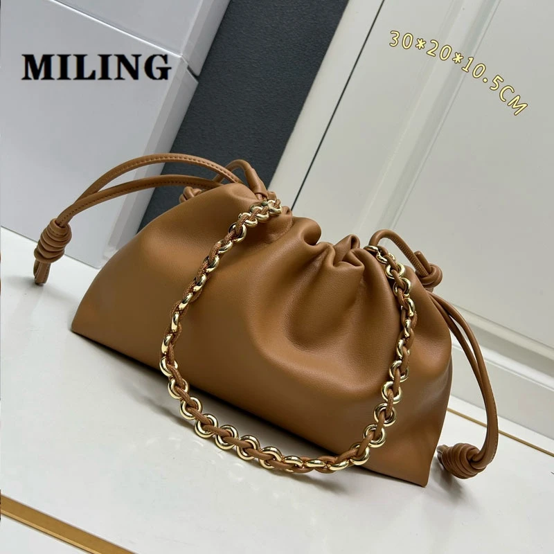 Donut Chain Design Underarm Bag For Women Nature Leather Shoulder Bags Ladies Squeeze Bag 2024 Autumn New Female Folds Cloud Bag