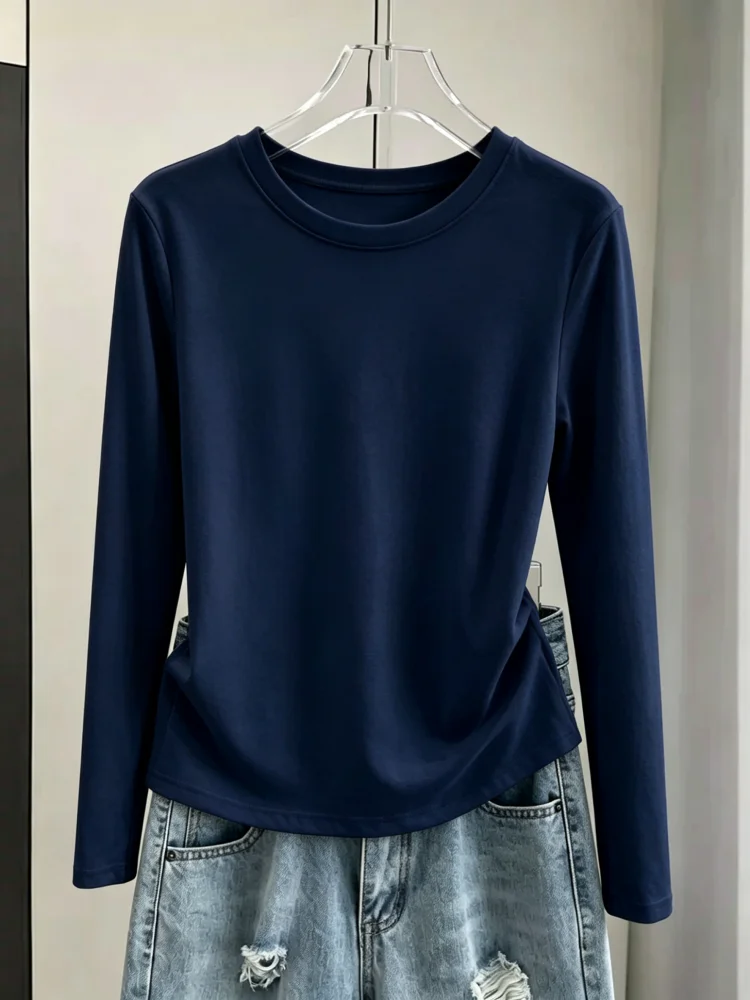 

Spring Autumn 95 Cotton Long Sleeve Base Shirt Low Collar T-Shirt Women's Slim Fit U Neck Cotton Inner Wear Casual Top