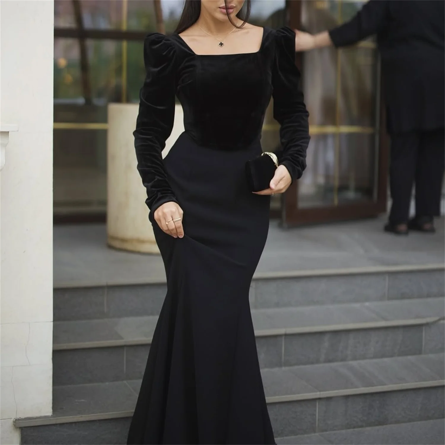 مطوي رقبة مربعة حورية البحر فستان حفلات رسمي كم طويل طول الأرض فستان الحفلات كلاسيكي مخصص فستان سهرة جديد 2025 #3