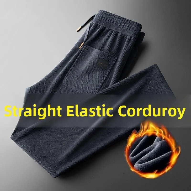 

Men's Corduroy Pants Autumn Winter Large Size Loose Fce Lined Straight Leg Casual Trousers Comfortable Polyester Fiber