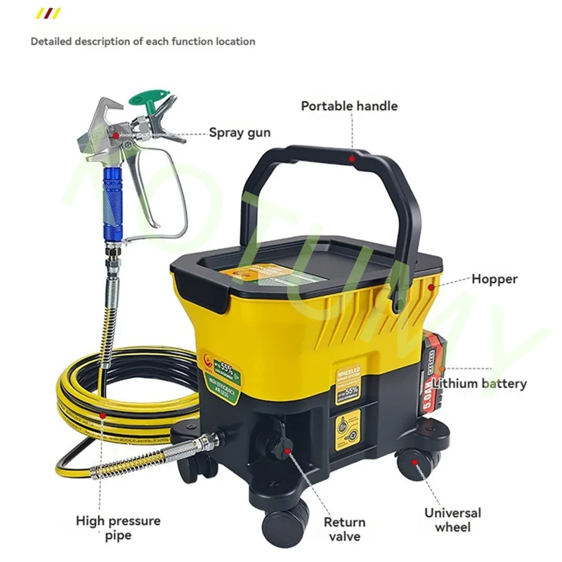 500W Lithium Ion Paint Sprayer Electric Wheel Spray Machine Home Interior Outdoor Pneumatic Airless Spraying Machine