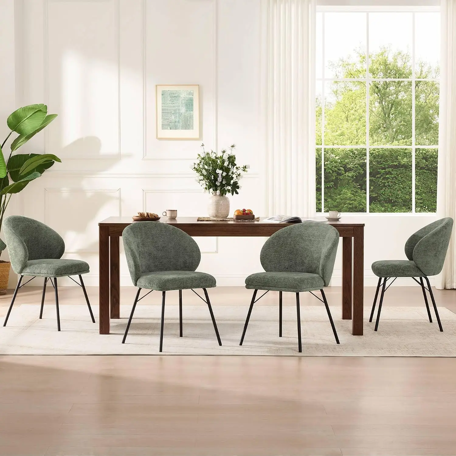 Dining Chair Set 4 with Curved Backrest for Kitchen Room, Customized
