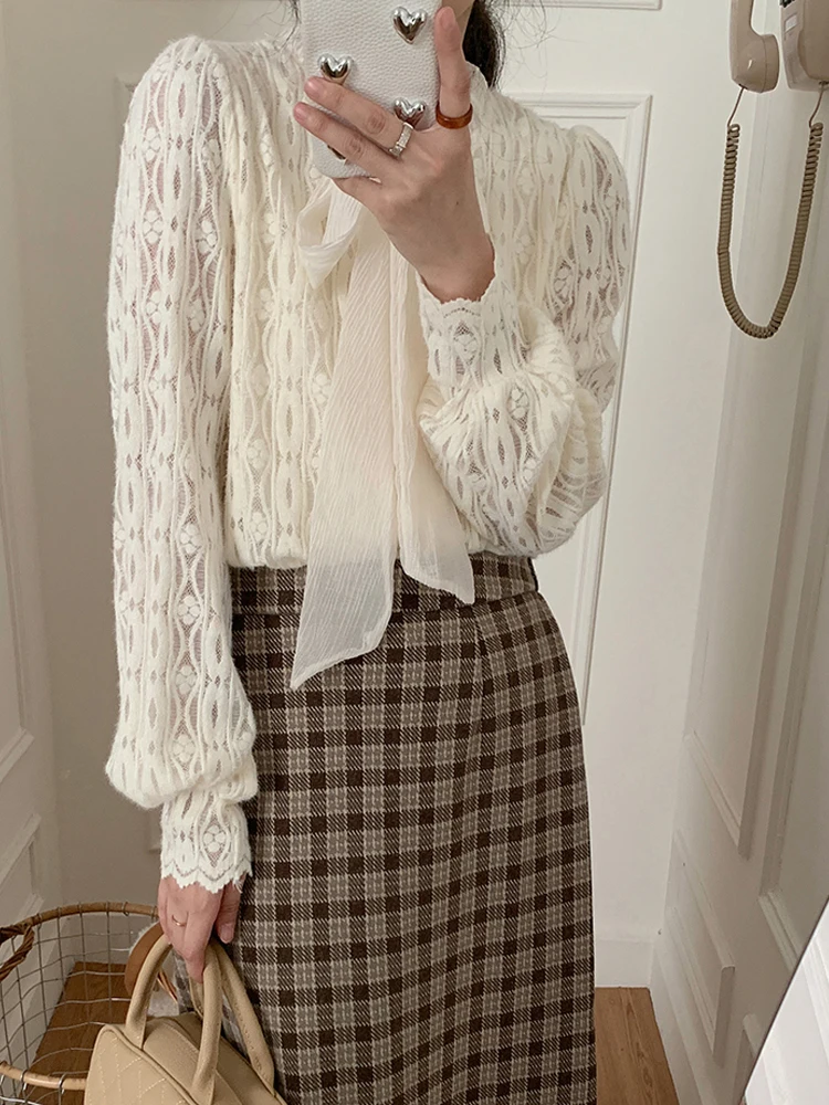 

Женская осенне-зимняя одежда с поясом Ele Knot Long Sve Lace irt, новый дизайн, уникальный свободный крой, корейская одежда для поездок на работу...