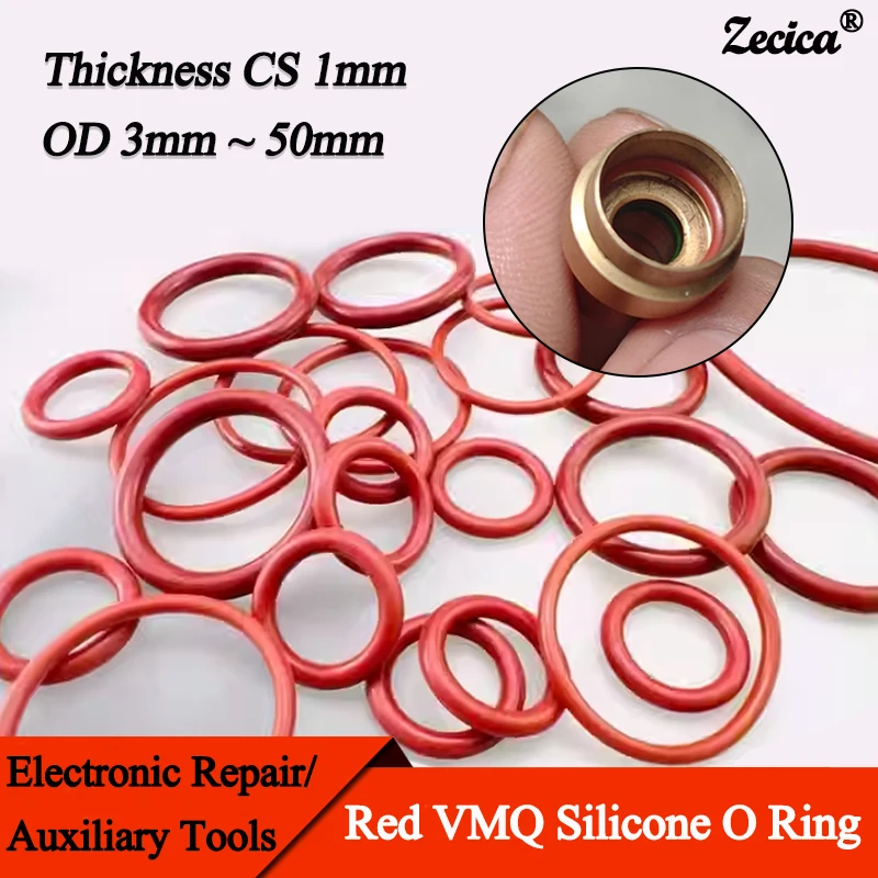 

Red CS1mm OD 3mm~50mm VMQ Silicone O Ring Gasket Food Grade Good Sealing Waterproof Silicon Washer Rubber Ring 50/100 Pcs