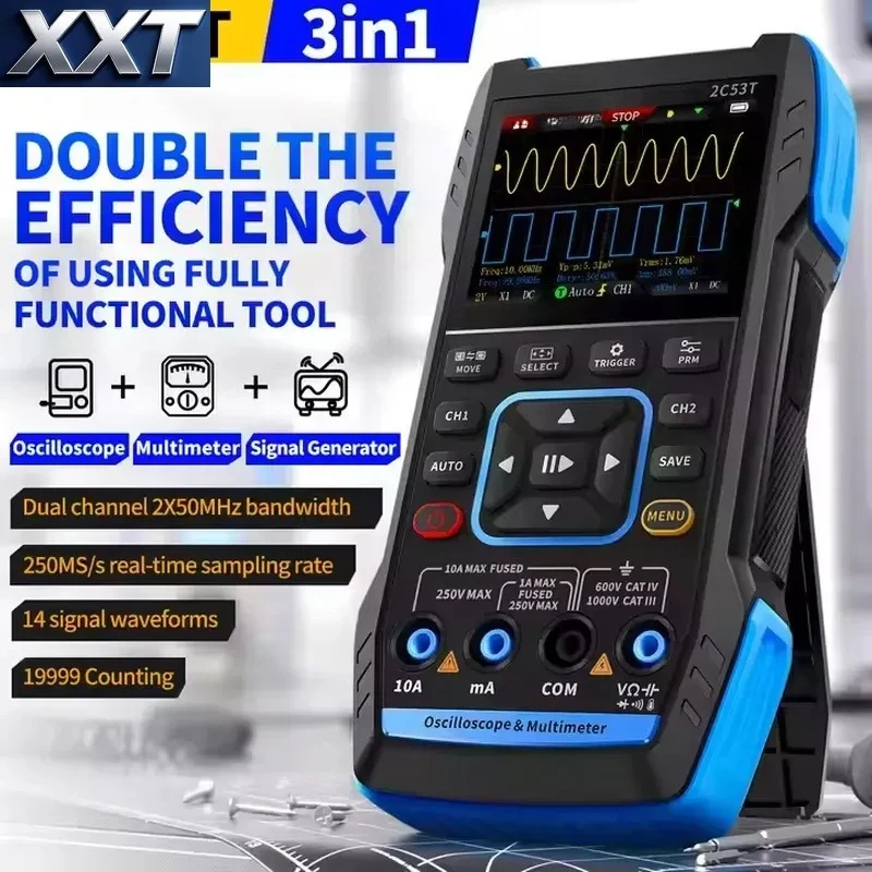 XXT 2C53T Upgrade 2pcs 10X Probe 3in1 Digital Oscilloscope Multimeter Signal Generator 50MHz Bandwidth 2 Channel 20000 view 4