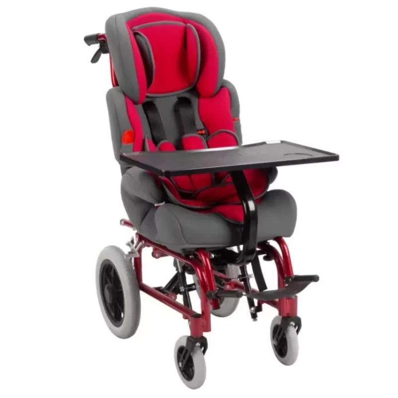 High backrest adjustable children's wheelchair with table board