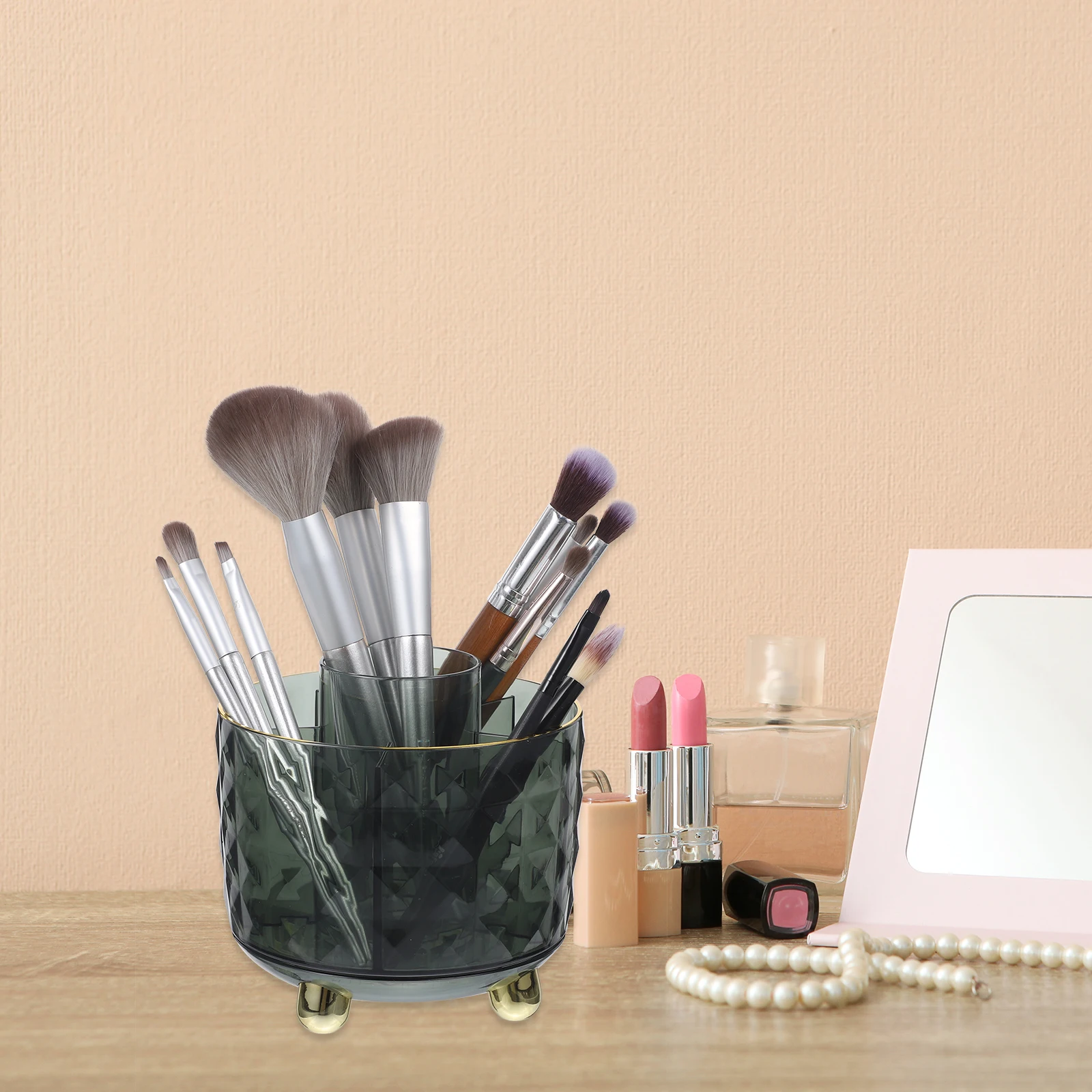 

3PCS Rotatable Makeup Brush Storage Bucket Pen Holder for Desk Plastic ganizer Container Stationery Pencil