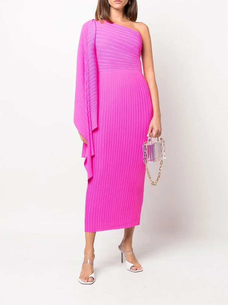 

Женское плиссированное платье миаке, дизайнерское однотонное асимметричное вечернее платье миаке с длинным рукавом и одним открытым плечом в Лондоне, платье для выпускного вечера, 2023