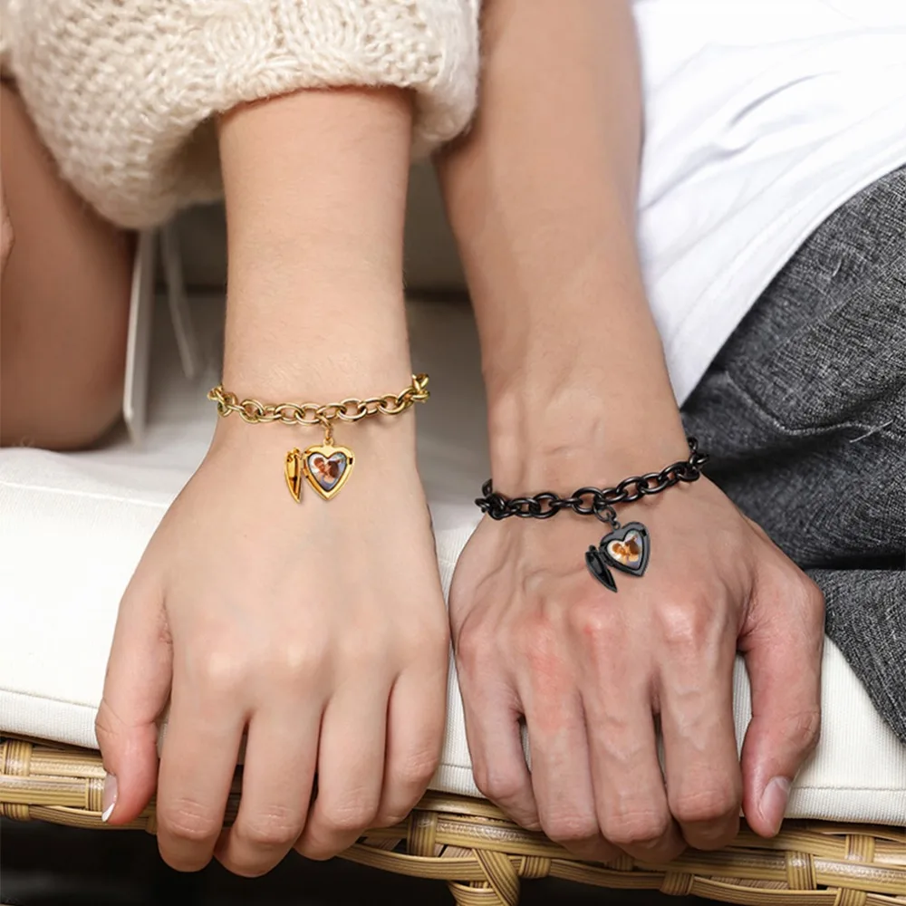 

U7 индивидуальный фотобраслет для женщин, 7 мм, коробка-цепочка, регулируемая персонализированная фотография в форме сердца, фото-подвеска, ювелирное изделие, подарок для нее