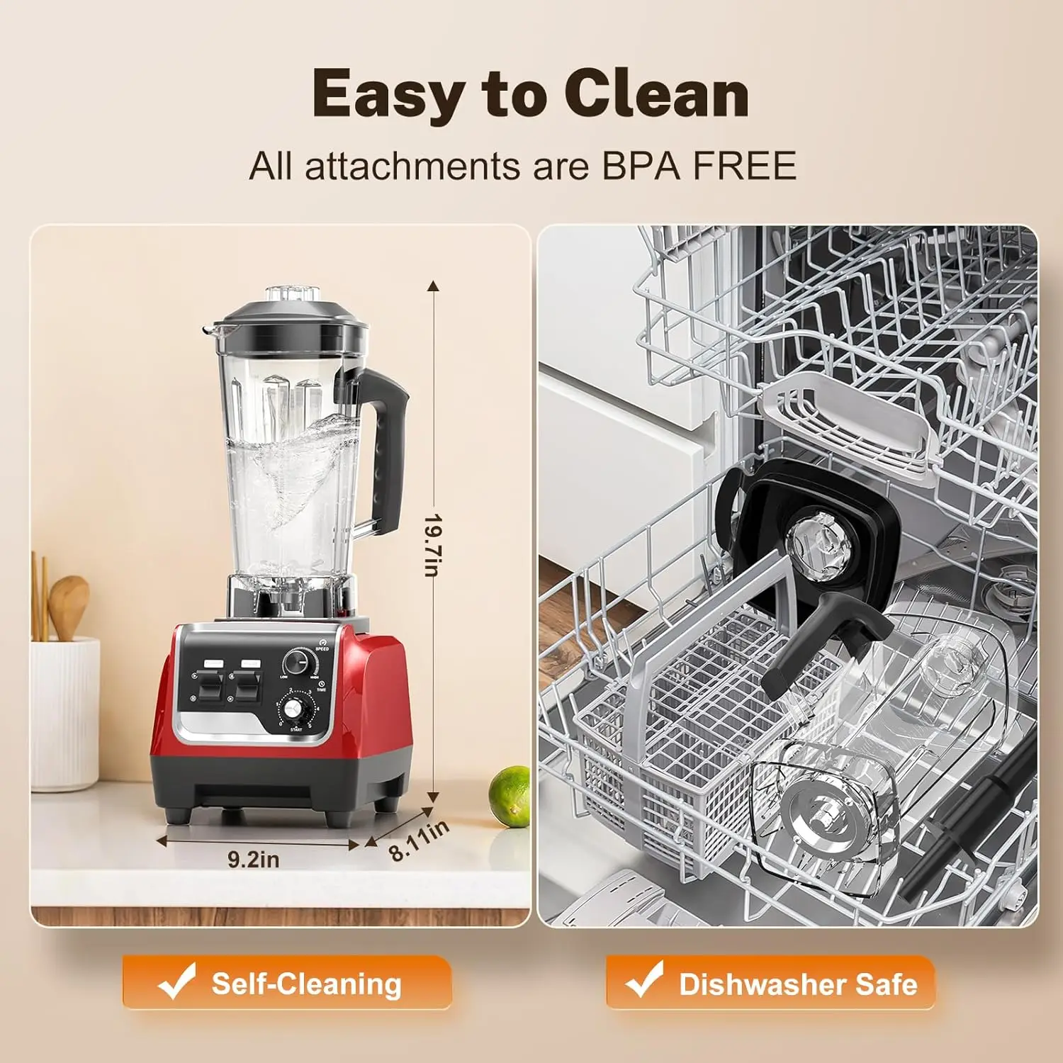 خلاط عصير بقدرة 1800 وات، خلاطات قوية للمطبخ بسعة كبيرة 70 أونصة وحاويات خالية من مادة BPA مع كوب كونترتوب للذهاب