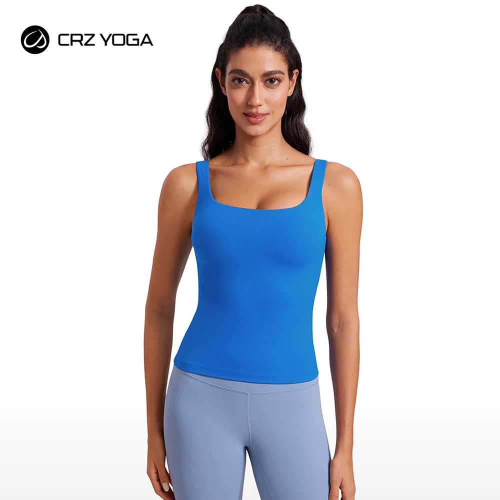 

CRZ YOGA Butterluxe Workout Tank Tops for Women U Neck Padded Crop Tops Athletic Camisole Tops with Built in Bra