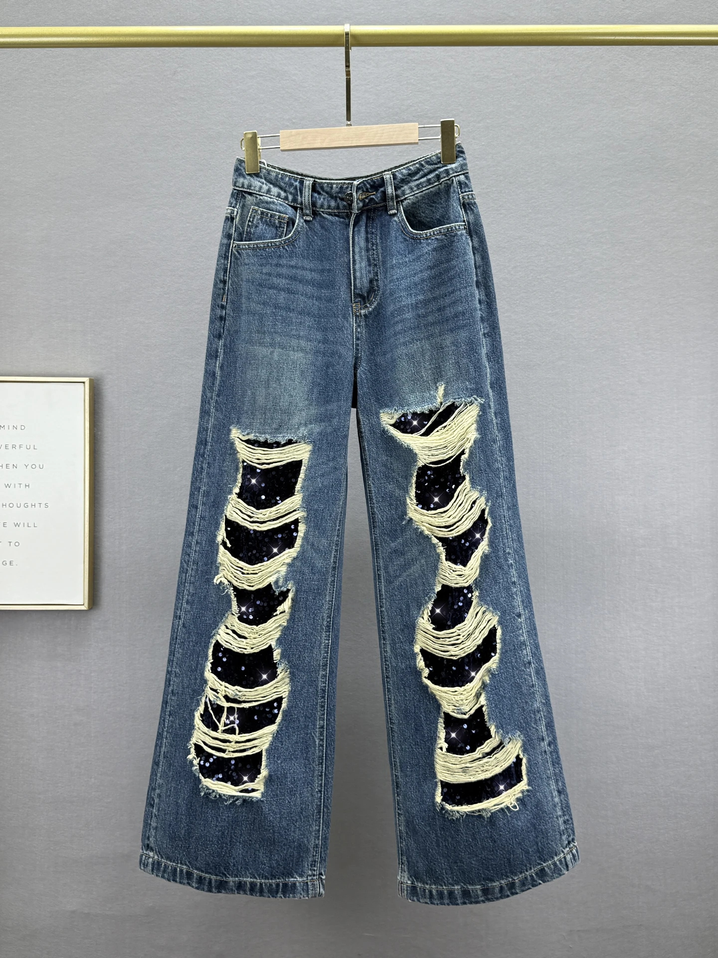 

Trendy Glittery Wide Leg Jeans Women's Loose Fit High Waist Slimming Extended Length European Sle Autumn New Arrival