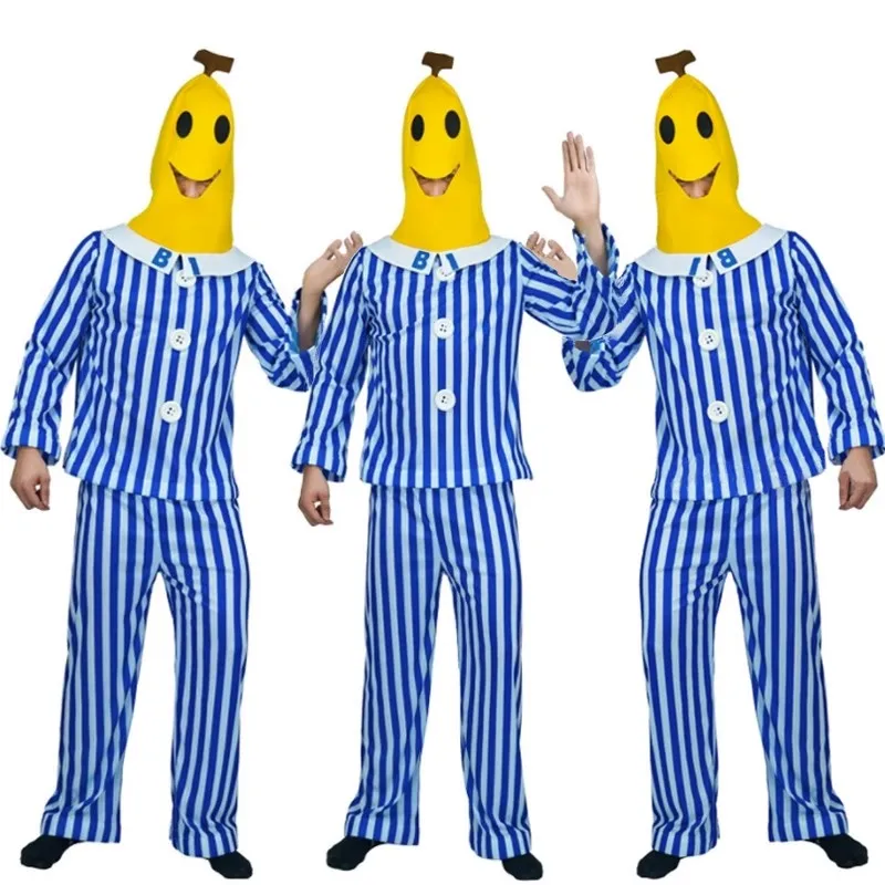 Halloween Role-Playing Costumes Adults Sick Patients Blue Striped Costumes Banana Headsets Jumpsuits Cosplay Costumes