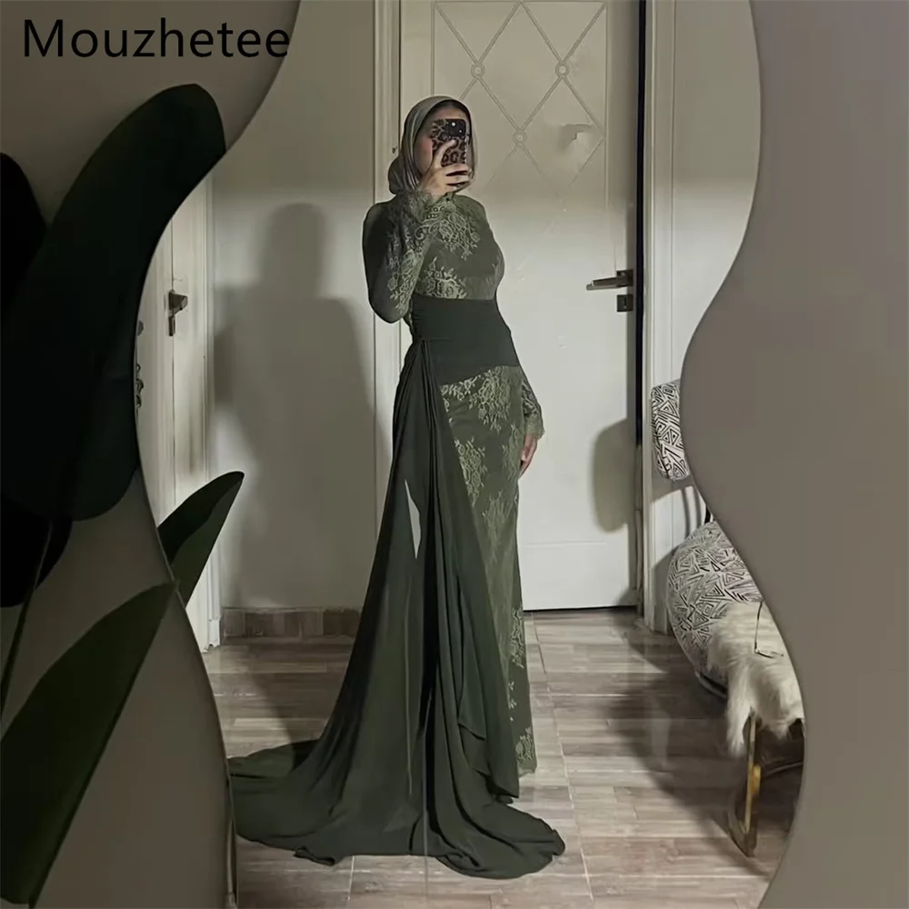 

Mouzhetee Elegant A-Line O-Neck Lace Pleat Evening Dresses Formal Party Gowns for Women Simple Prom Gown Customized 2026