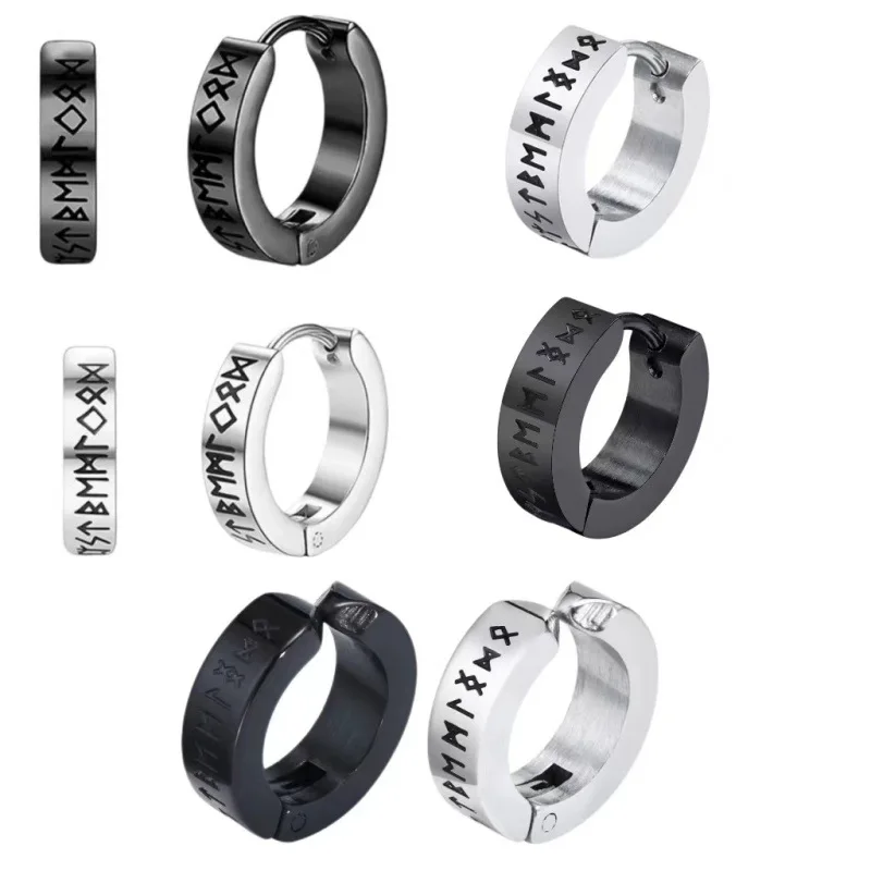 Stainless Steel Personality Design Hoop Earrings For Men Circle Roman Numerals Earring Fashion Punk Rock Style Jewelry Gift