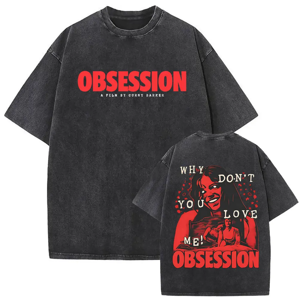 Hot Sale New Horror Movie Obsession Vintage Washed T-shirt Men Women Fashion Casual Oversized Short Sleeve T Shirts Streetwear