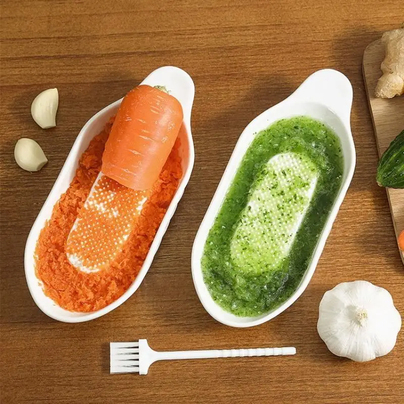 أداة مبشرة الزنجبيل السيراميكية، مطحنة يدوية، هراسة الثوم، أداة مطبخ محمولة لطحن الجزر والزنجبيل مع فرشاة