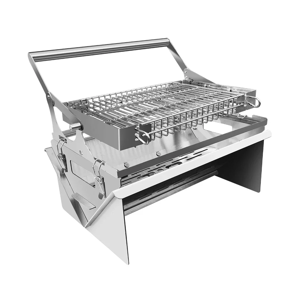 360° Rotating Outdoor Garden Metal BBQ Grill Stainless Steel Flipping Barbecue for Camping Picnics Beach Parties Folding Home