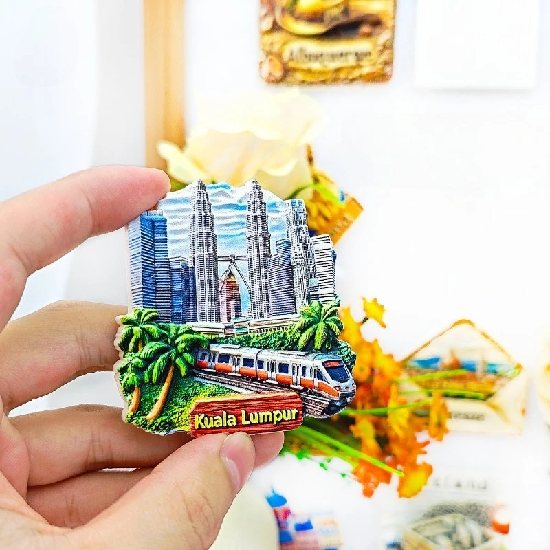 مغناطيس ثلاجة كوالالمبور - ثلاثي الأبعاد لتذكار ماليزيا بأبراج مزدوجة وديكور طعام الشوارع هدية آسيوية فريدة من نوعها #3