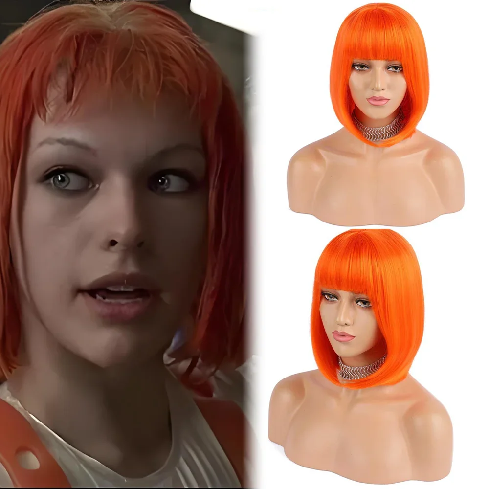 Парик для косплея Leeloo из фильма «Пятый элемент», термостойкие синтетические короткие волосы, аксессуар для костюма, реквизит для Хэллоуина