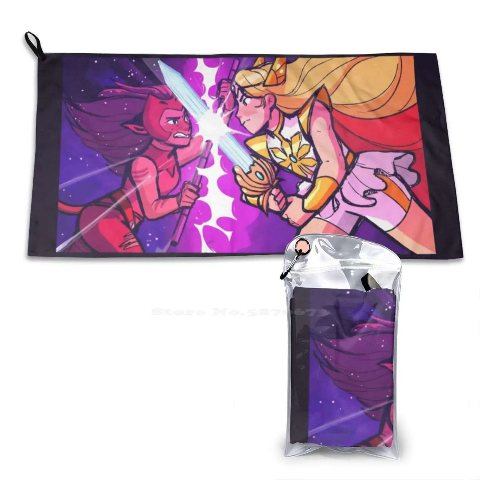 Catra And Adora Fight Beach Towels Quick-Drying Sports Towels She Ra Sheraart Fanart Catradora Sword Myart Purple