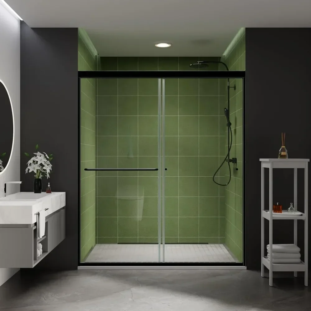 

56-60 in.w x70 in.h semi-frameless sliding shower door,sliding shower door with 1/4" (6mm) clear sgcc tempered glass,chrome fini