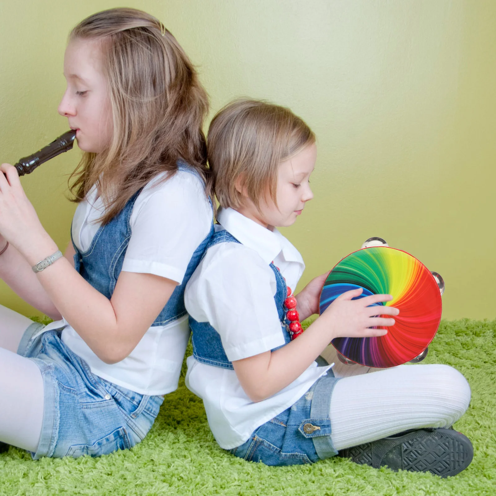 

Double Row of Rainbow Ring Drums Hand Held Colorful Music Instrument Tambourine Child