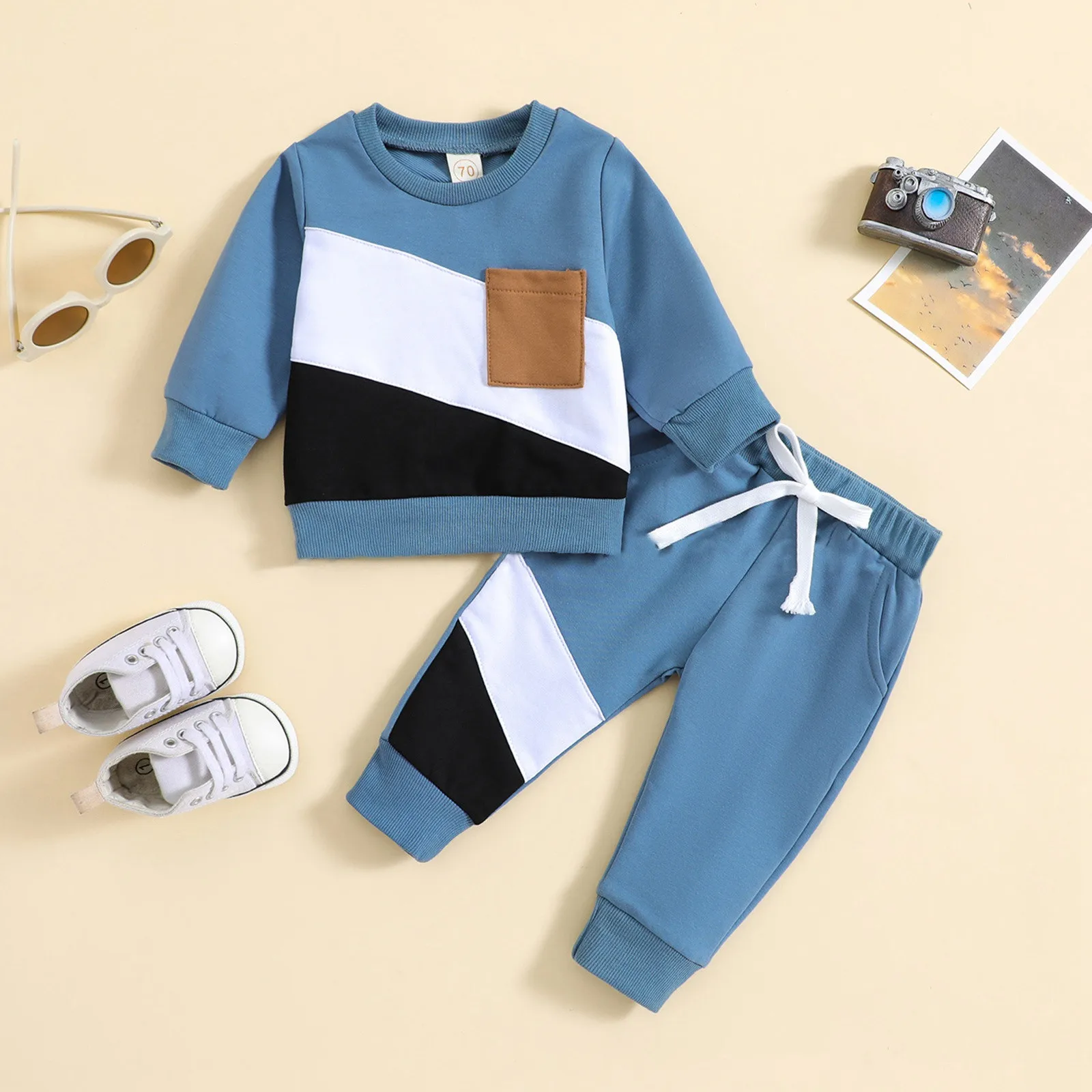 Baby Boy Fall Winter Clothes Color Block Long Sleeve Sweatshirt Pullover Tops + Joggers Pants Outfit Set 2024 Autumn Boys Wear