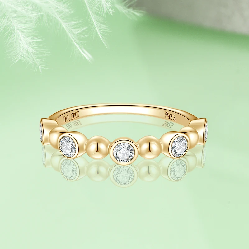 

Anziw модное кольцо с пятью камнями и муассанитом для женщин, серебро 925 пробы, позолота 18 карат, 3 мм, муассанитовые браслеты на палец, ювелирная оправа безеля