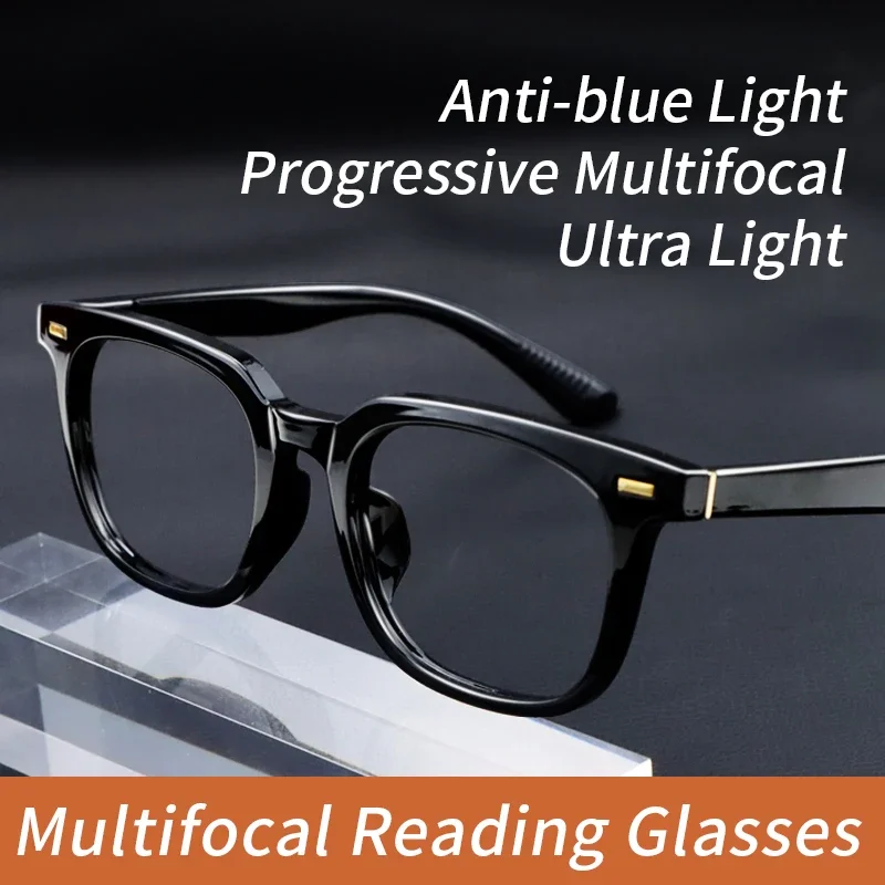 

Progressive Multifocal Reading Glasses for Men，Blue Light Blocking Anti Eyestrain ,Ultra-light Tr90 Frame,Presbyopia Eyeglasses