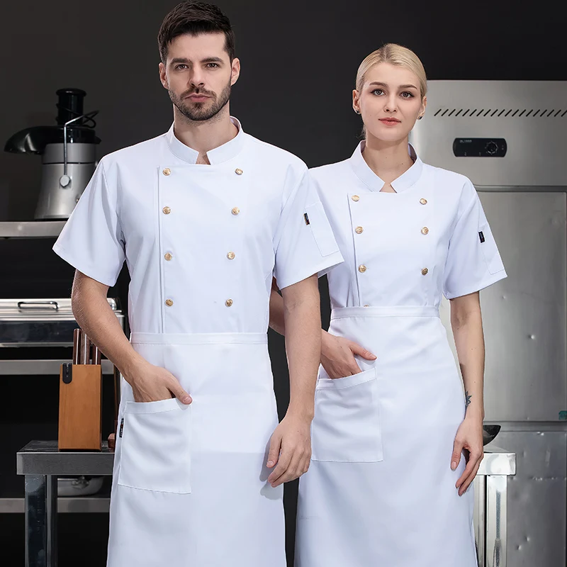 Restaurante Ocidental Chef Uniforme para Homens e Mulheres, Traje do Hotel, Roupas de Cozinheiro, Manga Curta, Camisas De Garçonete De Cozinha, Desgaste do Trabalho