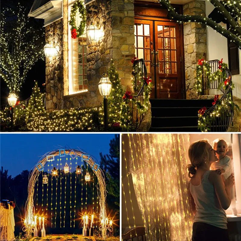 LED Copper Wire String Lights Outdoor 8 Modes Lighting Fairy Light Decor Wedding Garden Room Xmas Halloween Decorations for Home