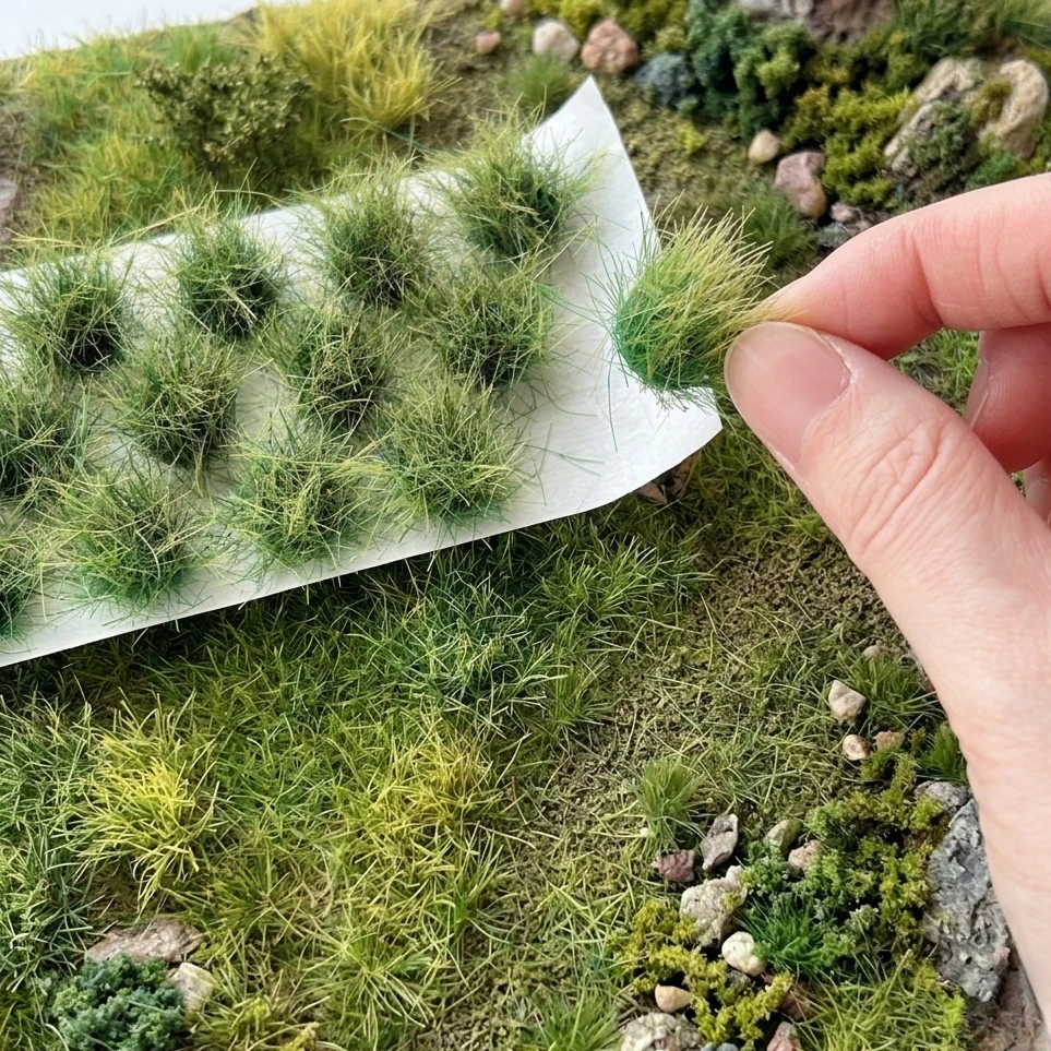 1 caja de mechones de hierba alta en miniatura, hierba estática realista para paisajes de dioramas, ferromodelismo