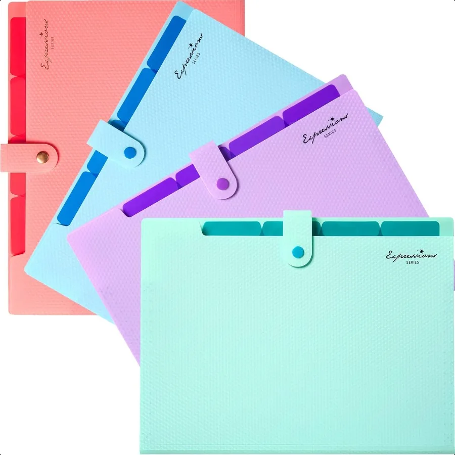 

4 Pack Accordion File Folder Cute 5 Pocket Folder Portable Expanding Filer Folder with Labels Folders for Documents Premium Exp