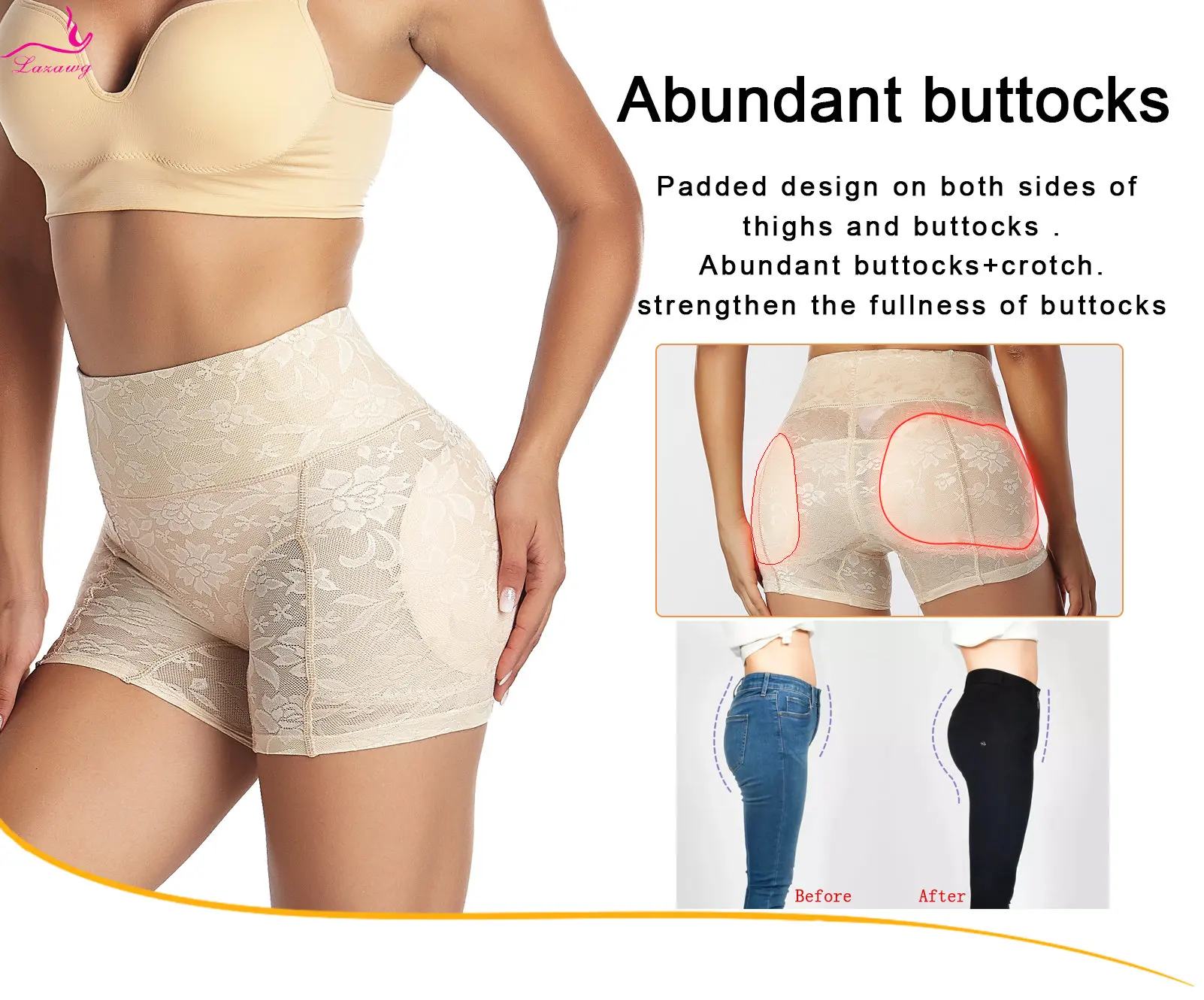 LAZAWG Butt Lifting Underwear for Women with Pad Hip Enhancer Shorts Tummy Control Shapewear Booty Lifting Panties Body Shaper