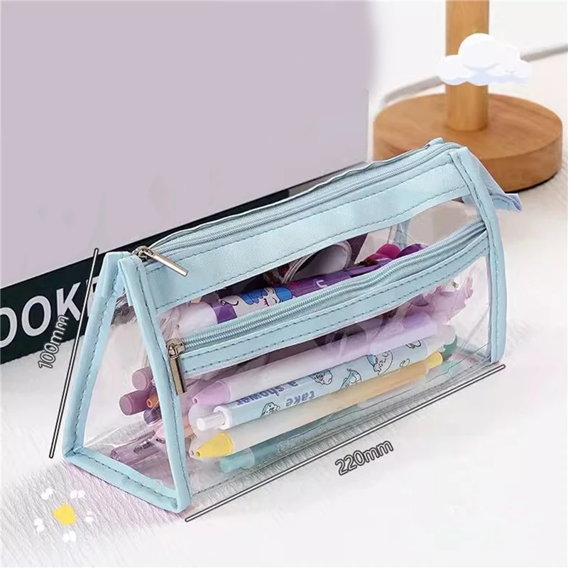 Transparent Pencil Case Prisms Large Capacity Simple Pen Bag Kawaii Cosmetic Bag Simple School Study Stationery Office Supplies