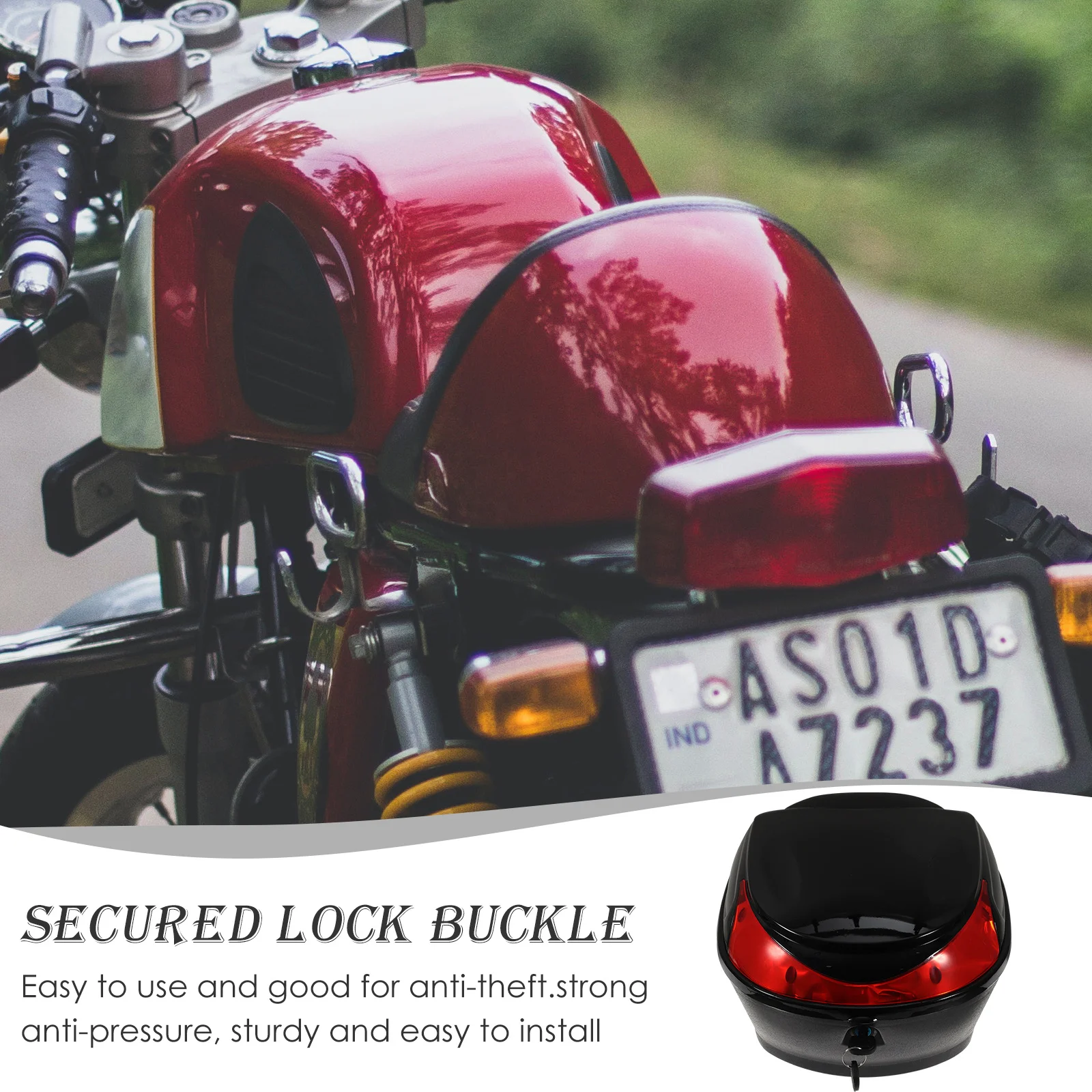 Heavy Duty Motorcycle Tail Trunk Travel Luggage Box Storage Case for Scooter Bike Top Rear Carrier with Lock Shockproof Mounting