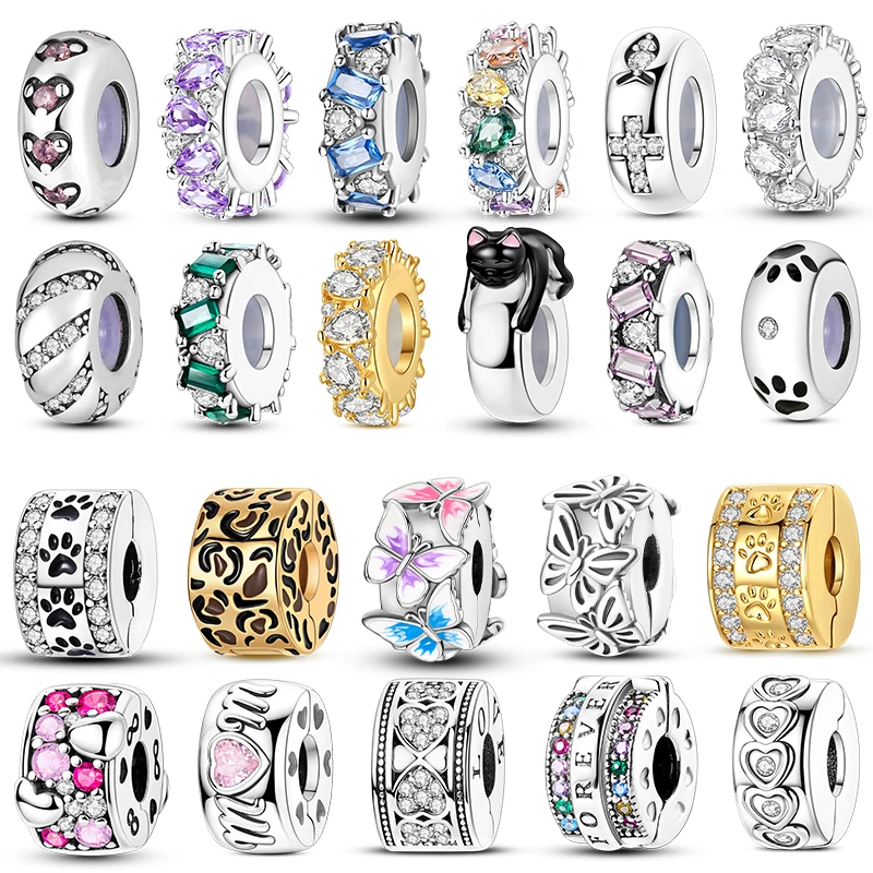 925er Sterlingsilber-Verschlussclip, Silikon-Gummi-Stopper-Perlen, Charms, Zirkon, Schmetterling, Kreuz, passend für Armbänder, DIY, für Damen, Schmuck