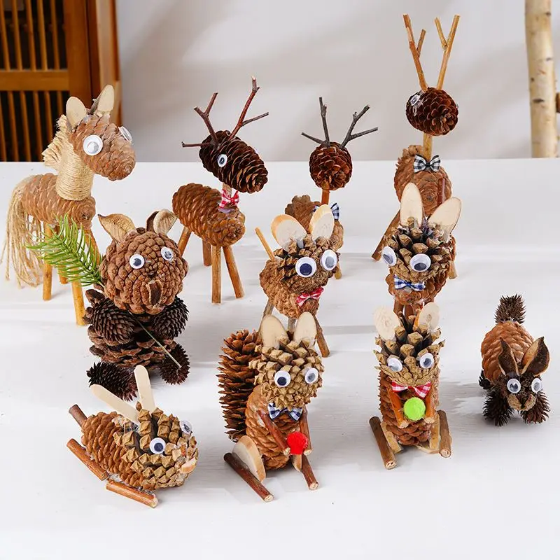 

Kindergarten Children's DIY Handmade Paste Wood Chips Branch Pine Cones Animal Puzzle Creative Parent-child Material Package