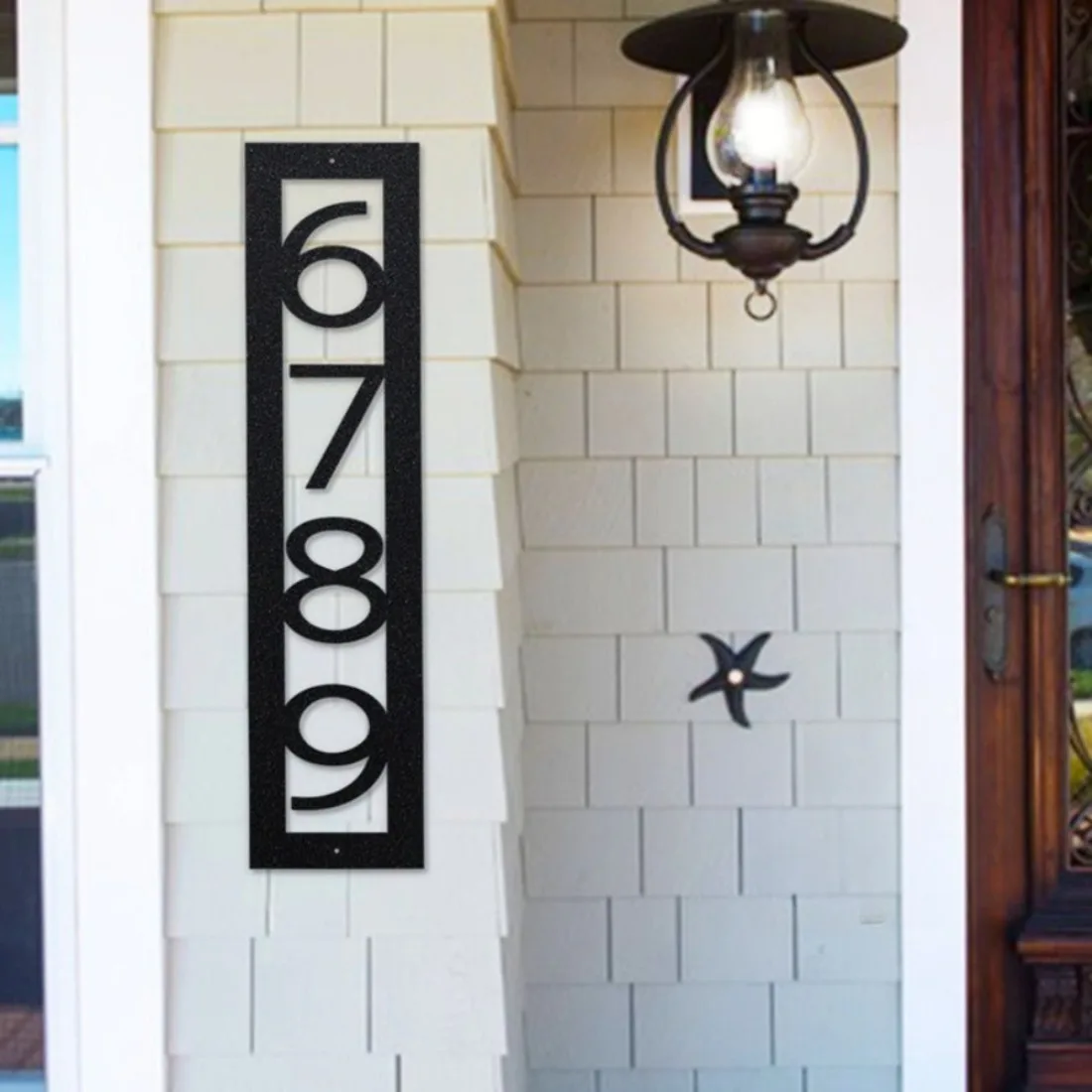 Modern Vertical House Number Sign - Nouveau Font Metal Address Plaque, Chic Sleek Contemporary Vertical Numbers.