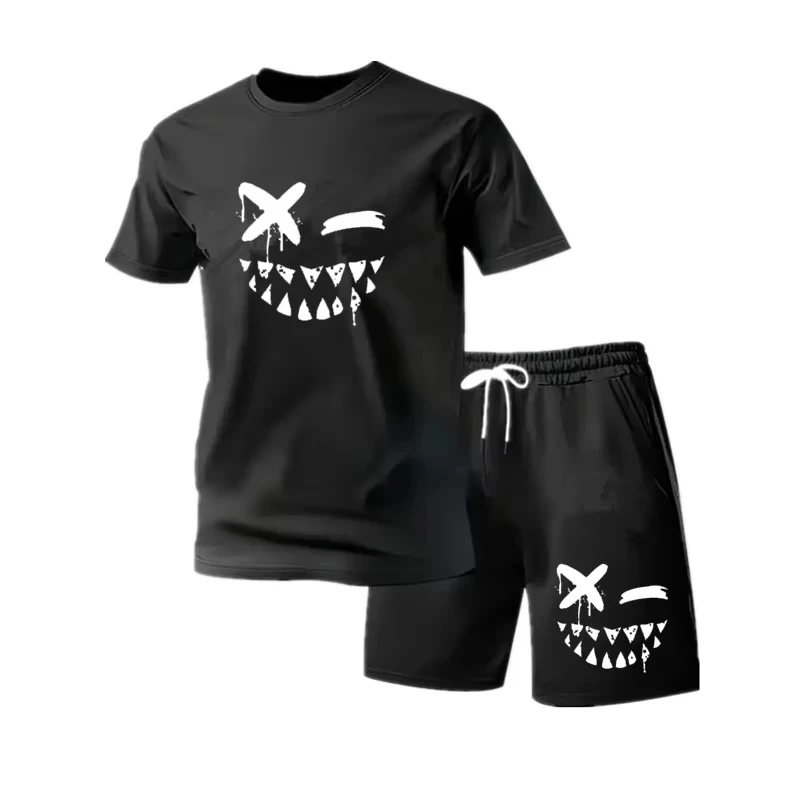 

Two piece men's pajamas for spring summer autumn winter short sleeved shorts fashionable geometric pattern home suit set