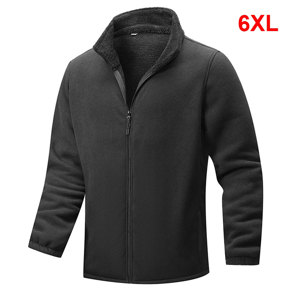 

Polar Fleece Jacket Men Autumn Winter Thick Jackets Coats Plus Size 6XL Fashion Casual Solid Color Stand Collar Jackets Male