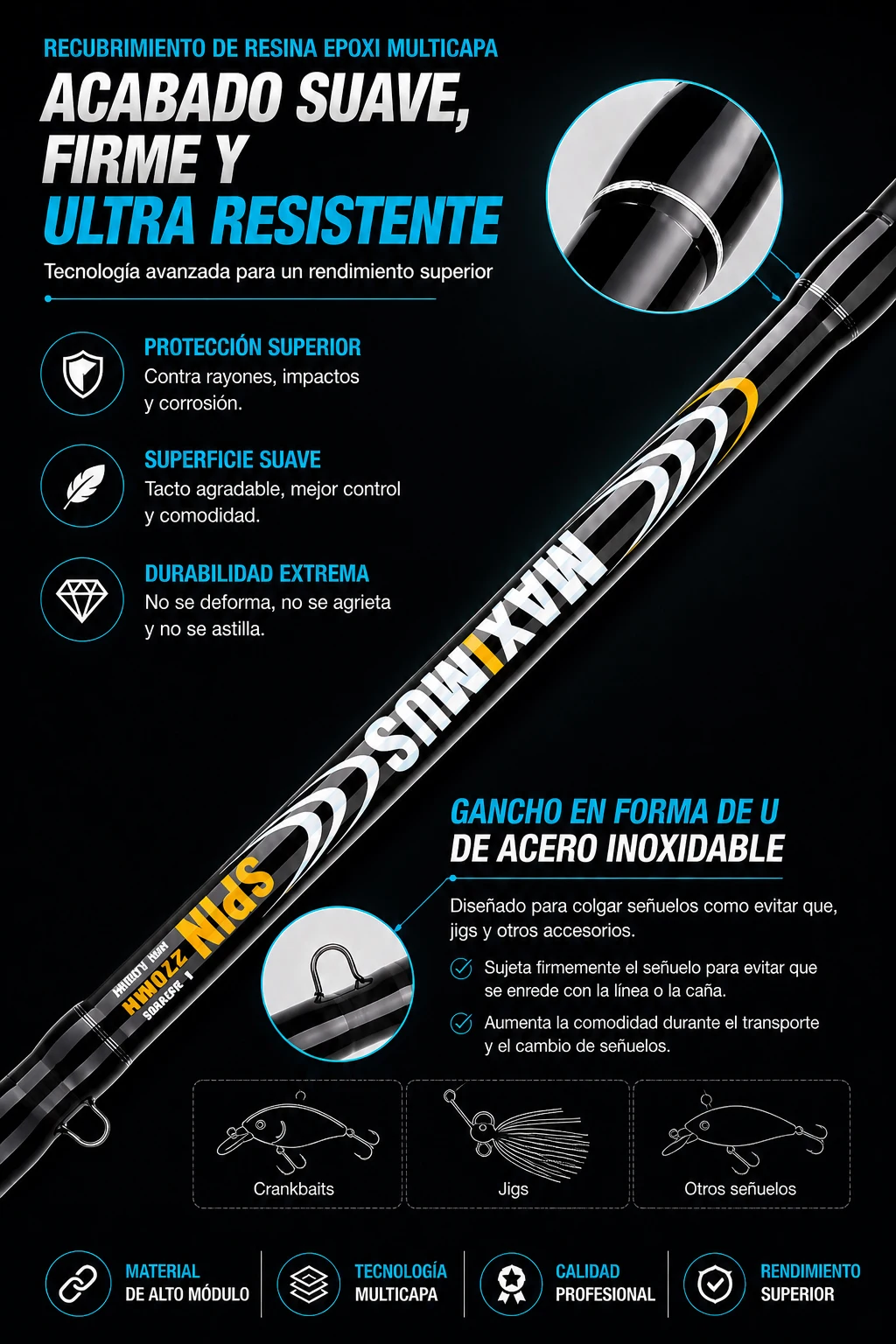 BUDEFO MAXIMUS Angelrute 1,8m 2,4m 3,0m 30T Carbon Spinning Baitcasting FUJI Guide Reise-Kunstköderrute 3-50g ML/M/MH – Detail 8