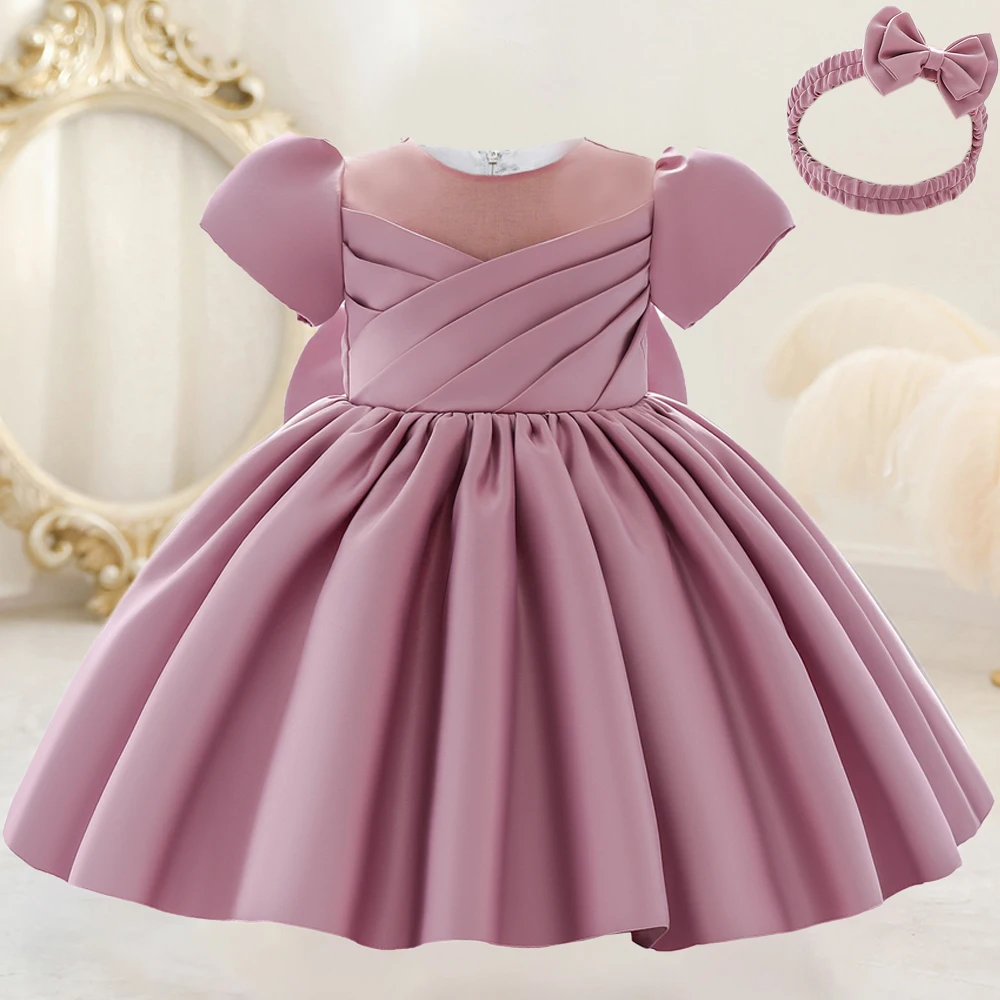 2pcs Toddler Bow Baptism Baby Girls Dress Newborn 1st Birthday Bridemaid Princess Girl Dresses First Communion Wedding Ball Gown