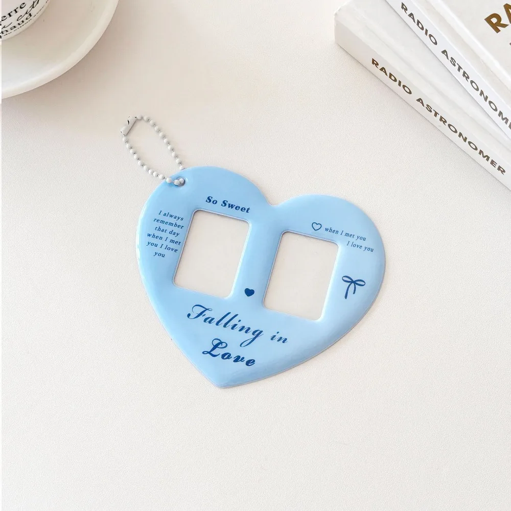 Mini Love Heart Shaped Photocard Holder 1inch with Keychain Idol Photo Protective Cover Double Grid Photo Card Protective Sleeve