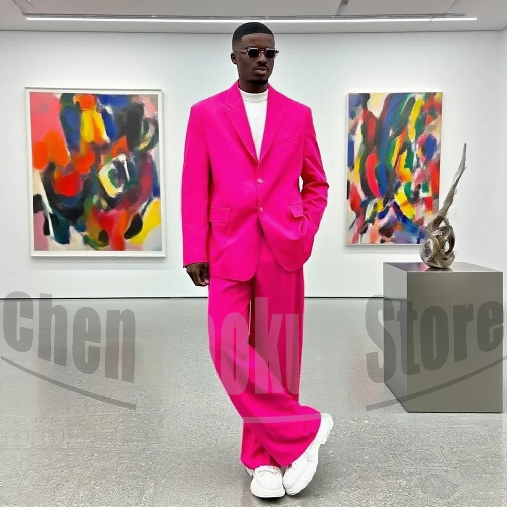 

Men's Oversized Suit Set Fashion Single Breasted Wear 2 Piece Trendy Casual Daily Wedding Party Formal Tailored Male Suit