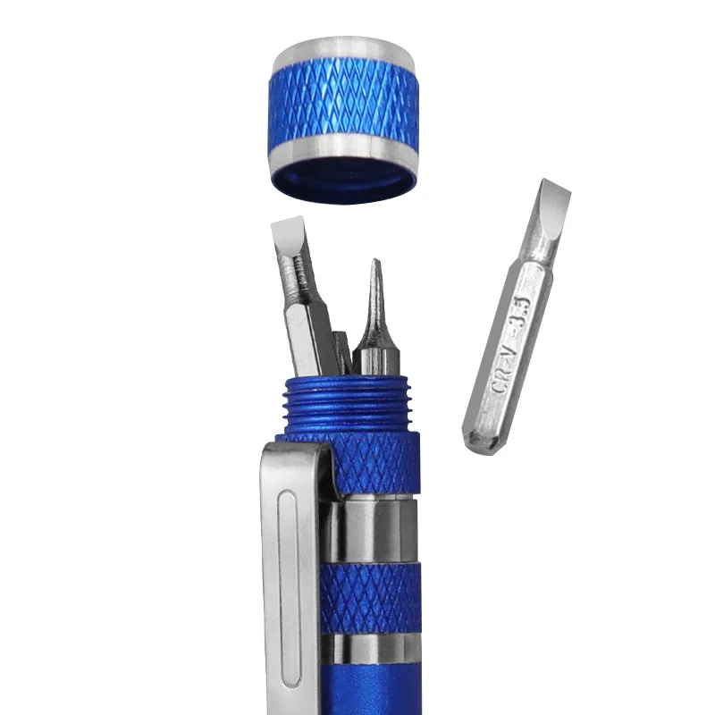 Portable Pen Shaped 8-in-1 Magnetic Socket Head Manual Screwdriver Tool with High Density Screwdriver Sockets