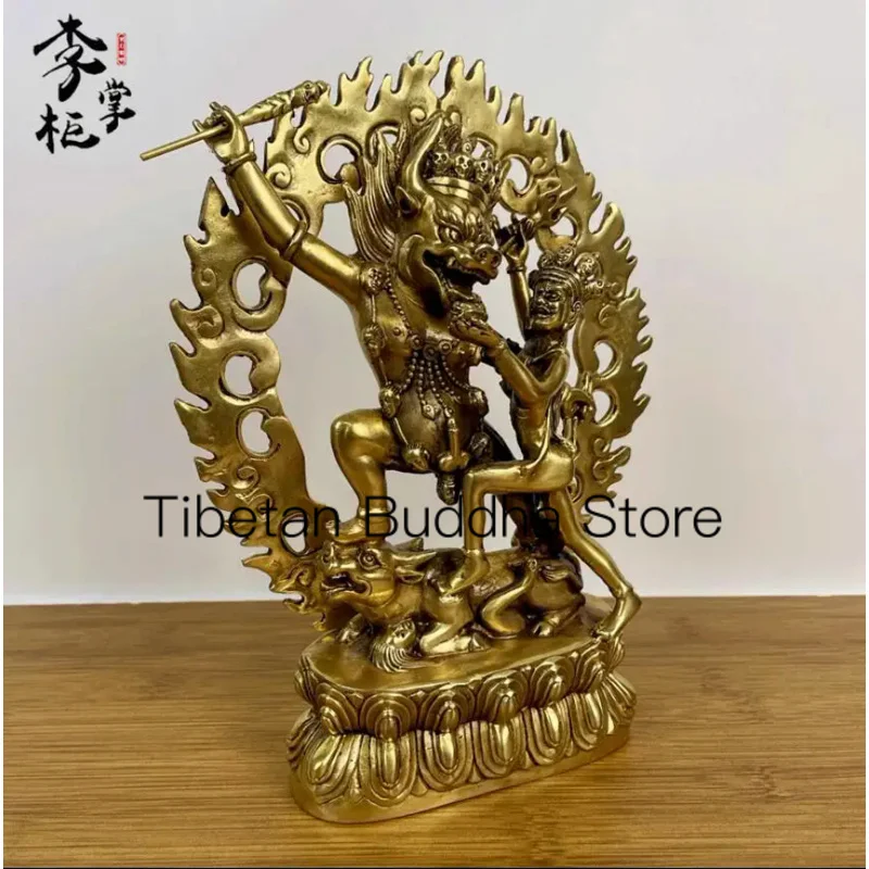 22cm Tibetan Esoteric Nepalese Pure Copper Hell Lord Protector Buddha Statue Pendant Brass Descending Demon Lord